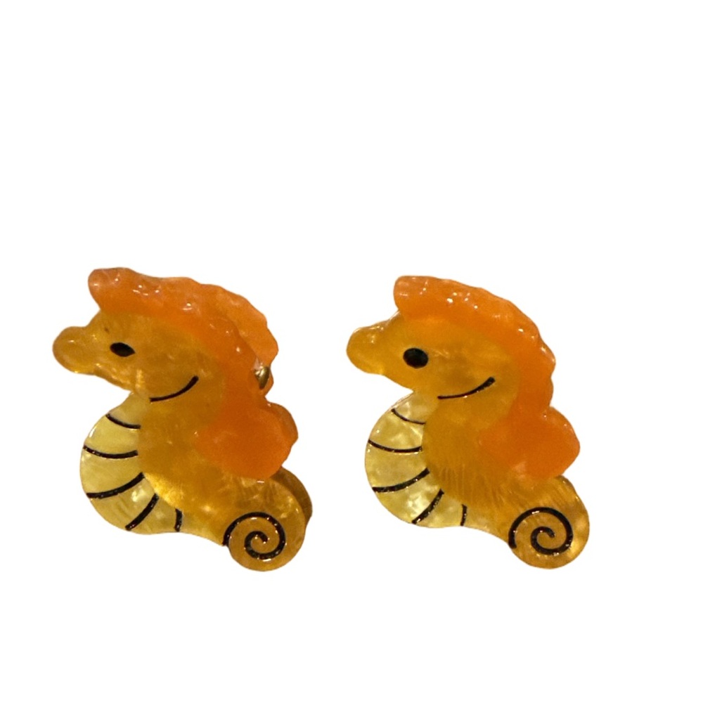 Orange Seahorse mini hair clips